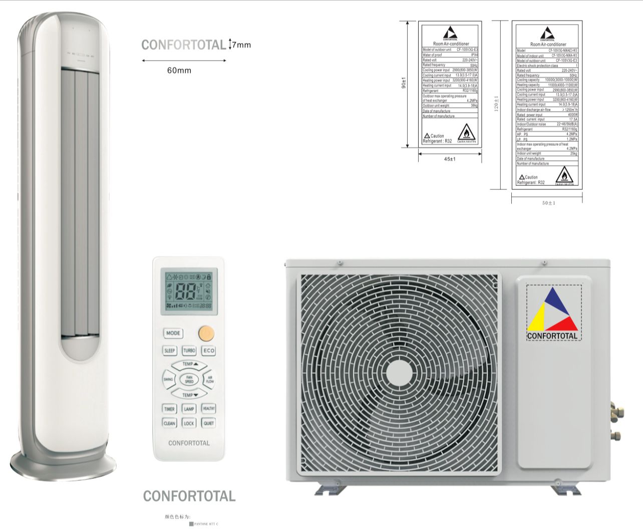 36,000BTU R32 FLOOR STANDING AIR CONDITIONER 240V 50HZ COOLING AND HEATING